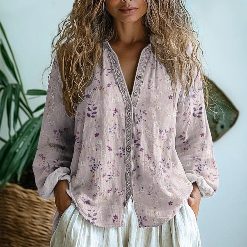 Brianna | Vintage Leaf Print Shirt